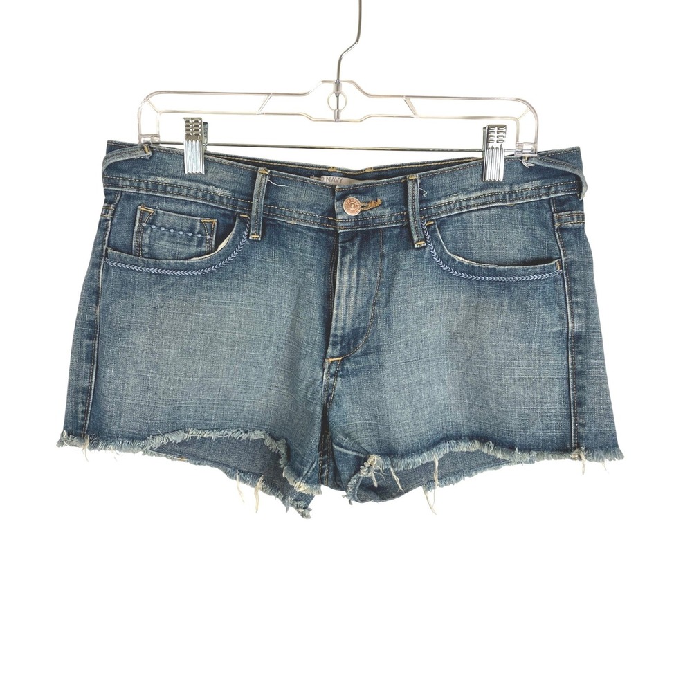 Old Navy Midrise Embroidered Cut Off Denim Jean Short Cotton Blue Women's Sz 8